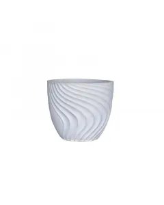 Kültéri virágcserép a wave termékcsaládból 32 cm átmérőjű, kerek kialakítás hullámmintás felület, vintage fehér szín kézz