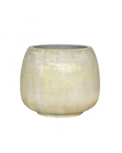 Kültéri virágcserép a coconut termékcsaládból kézzel készített cement virágcserép modern, kerek forma arany színben letisztult,
