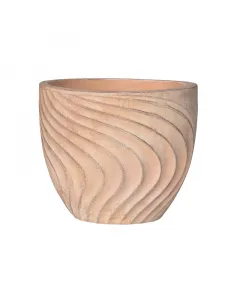 Kültéri virágcserép a wave termékcsaládból 53 cm átmérőjű, kerek kialakítás hullámmintás felület, vintage mokka szín kézze