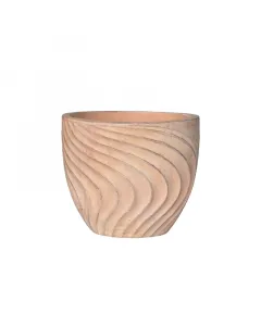 Kültéri virágcserép a wave termékcsaládból 42 cm átmérőjű, kerek kialakítás hullámmintás felület, vintage mokka szín kézze