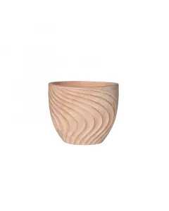 Kültéri virágcserép a wave termékcsaládból 32 cm átmérőjű, kerek kialakítás hullámmintás felület, vintage mokka szín kézze