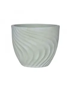 Kültéri virágcserép a wave termékcsaládból 53 cm átmérőjű, kerek kialakítás hullámmintás felület, világos matcha szín kéz