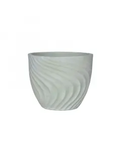 Kültéri virágcserép a wave termékcsaládból 42 cm átmérőjű, kerek kialakítás hullámmintás felület, világos matcha szín kéz