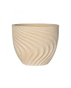 Kültéri virágcserép a wave termékcsaládból 53 cm átmérőjű, kerek kialakítás hullámmintás felület, vintage mandula szín kéz