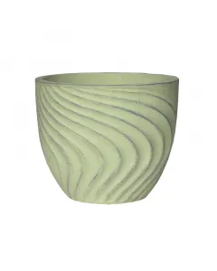Kültéri virágcserép a wave termékcsaládból 53 cm átmérőjű, kerek kialakítás hullámmintás felület, vintage matcha szín kézz