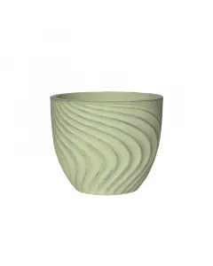 Kültéri virágcserép a wave termékcsaládból 42 cm átmérőjű, kerek kialakítás hullámmintás felület, vintage matcha szín kézz