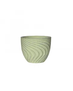 Kültéri virágcserép a wave termékcsaládból 32 cm átmérőjű, kerek kialakítás hullámmintás felület, vintage matcha szín kézz