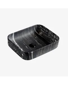 Bathco mosdókagyló dallas szögletes, fekete kivitel méret: 50 x 39 x 13 cm  anyag: dekoratív porcelán túlfolyó nélküli kialakít�