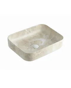 Bathco mosdókagyló dallas szögletes, travertino kivitel  méret: 50 x 39 x 13 cm  anyag: dekoratív porcelán  túlfolyó nélküli ki