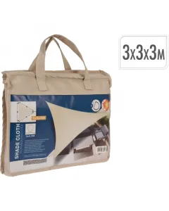 Napvitorla kültéri árnyékolásra, háromszög alakú, 3x3x3 m méretben krém színben 170 g/m² sűrűségű poliészter anyagból kés