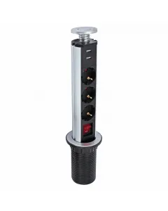 Commel bútorba beépíthető elosztó 3 aljzattal és 2 usb csatlakozóval felszerelve felugró, helytakarékos kialakítás kapcsolóval 