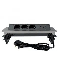 Commel bútorba beépíthető elosztó modern kialakítással 3 db aljzat és usb a+c pop up helytakarékos kivitel 2 méteres h05vv-f 3g1,5