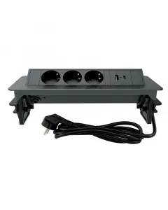 Commel bútorba beépíthető elosztó fekete kivitelben 3 db aljzat + usb a+c 2 méteres h05vv-f 3g1,5 kábel pop up helytakarékos kialak�