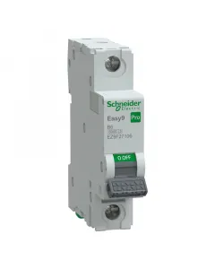 Schneider easy9 pro kismegszakító b kioldási görbe, 6 a névleges áram 6000 a rövidzárlati megszakítóképesség tüske- és villás