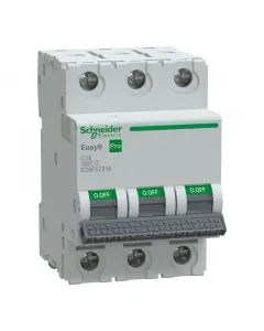 Schneider easy9 pro kismegszakító, 16 a 3 pólusú, c kioldási jelleggörbével 6000 a névleges megszakítóképesség zöld érintkező