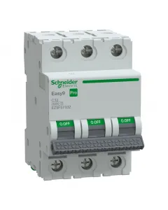 Schneider easy9 pro kismegszakító, 3 pólus 32 a névleges áram, c jelleggörbe 6000 a névleges megszakítóképesség din sínre szerel