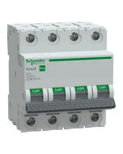 Schneider easy9 pro kismegszakító: 4 pólus, 16 a b kioldási jelleggörbe 6000 a megszakítóképesség din sínre szerelhető széles h�