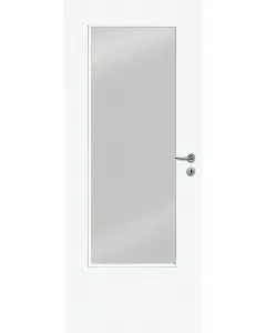 Beltéri ajtólap fehér színben, savmart üvegezéssel 90 x 210 cm-es falnyílásba, zm6-os tokhoz balos nyílásirány papírrács-térk