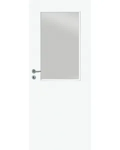 Beltéri ajtólap fehér színben, savmart üvegezéssel 90 x 210 cm-es falnyílásba, zm6-os tokhoz jobbos nyílásirány papírrács-tér