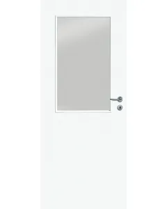 Beltéri ajtólap fehér színben, savmart üvegezéssel 90 x 210 cm-es falnyílásba, zm6-os tokhoz balos nyílásirány papírrács-tér
