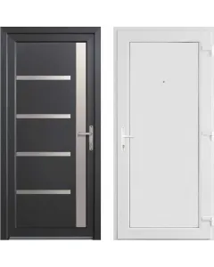 Kültéri bejárati ajtóként a cando márka antracit-fehér kombinációja emeli ki a modern dizájnt100 x 210 cm-es falnyíláshoz méret
