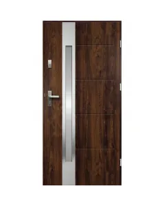 Diószínű ariadna bejárati ajtó acéllemezből, homokfúvott üveggeltokméret 100 x 207 cm, jobbos nyitásirány1,2 mm tok-, 0,6 mm ajt