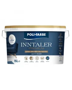 Matt fedést biztosító poli-farbe beltéri falfesték latex bázissal és fehér színbentartós bevonatot képez, ellenáll a mindennapi 