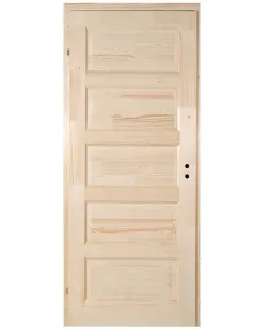 Beltéri ajtó zebra 5, 100 x 210 cm-es falnyílásba 10 cm-es pallótokkal balos nyílásirány hossztoldott, táblásított lucfenyő f