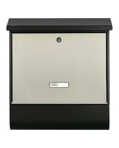 Utcai postaláda névjegytartóval horganyzott acélból fekete-inox színű zárható, 2 db kulccsal Újságtartóval