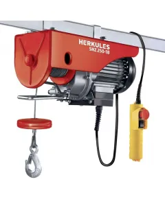 HERKULES SHZ 250-18 - drótköteles emelő (500W) Teljesítmény: 500 w max. terhelés: 250 kg csigával, 125 kg csiga nélkül kötélsebesség: 4 m/perc csigával, 8 m/perc csiga nélk�