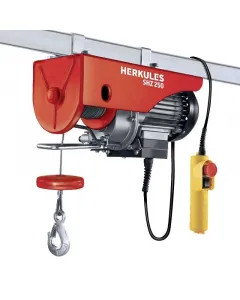 HERKULES SHZ 250 - drótköteles emelő (450W) Teljesítmény: 450 w max. terhelés: 250 kg csigával, 125 kg csiga nélkül kötélsebesség: 4 m/perc csigával, 8 m/perc csiga nélk�