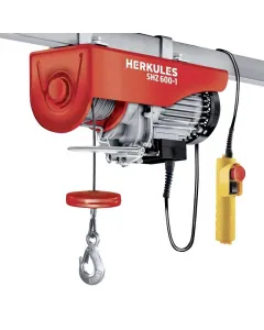 HERKULES SHZ 600-1 - drótköteles emelő (1050W) Teljesítmény: 1050 w max. terhelés: 600 kg csigával, 300 kg csiga nélkül kötélsebesség: 4 m/perc csigával, 8 m/perc csiga nélk
