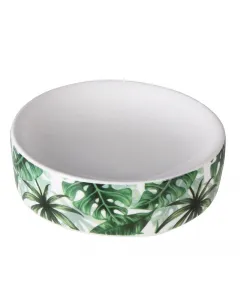 Splendid organic dekoratív fehér-zöld szappantartó  tartós kerámia anyag  egzotikus levélmotívum  méret: 12 x 7,5 x 2,5 cm  egy