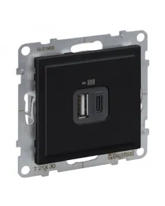 Műanyag fekete színű ip40-es védettség usb-c töltőaljzat: 5 v - 3 a - 15 w max. usb-a töltőaljzat: 5 v - 2,4 a - 12 w max. készenl