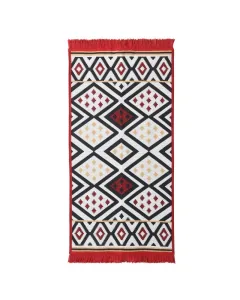 Front szőnyeg beltéri használatra méret: 60 cm x 120 cm teljes súly: 1100 g/m2 anyaga 100% pamut piros-fehér színű, természetes hat
