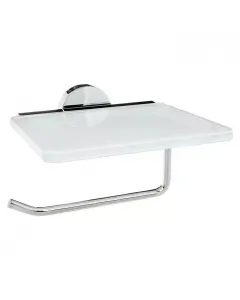 Camargue wc-papír tartó monaco üvegpolcos, króm kivitelben rozsdamentes acél szerkezet  Üvegpolc kisebb tárgyak tárolására falra 